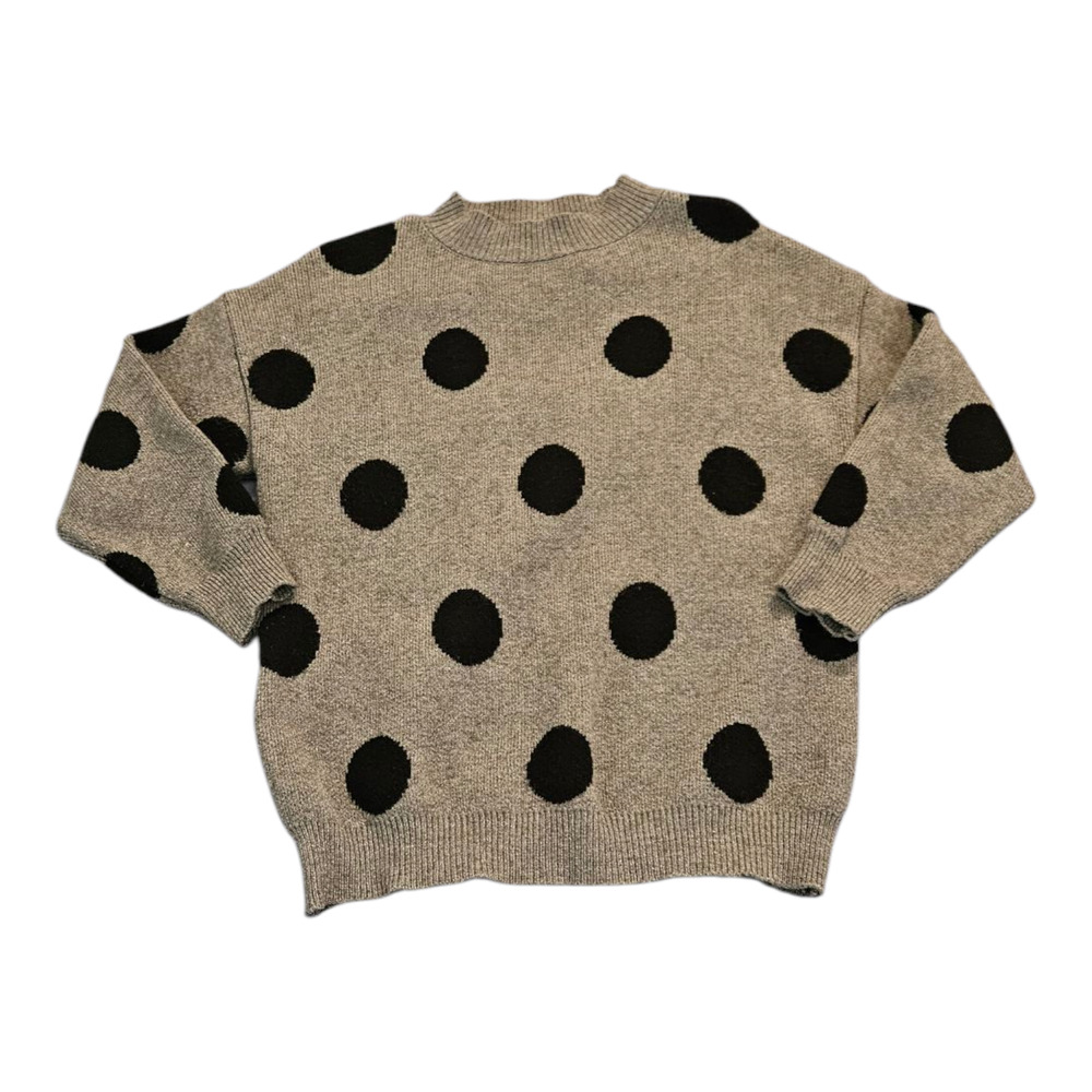 Small Gray and Black Polka Dot Long Sleeve Pullover Sweater